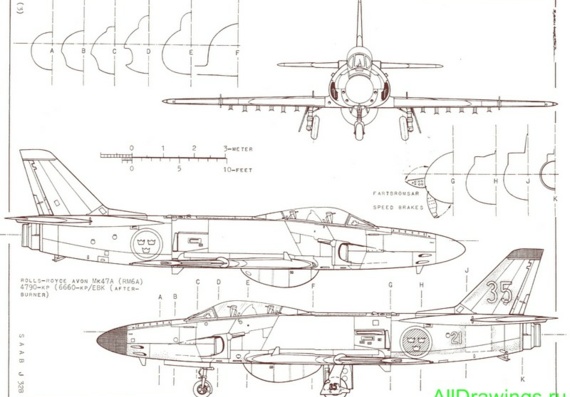 SAAB J-32 Lansen чертежи (рисунки) самолета
